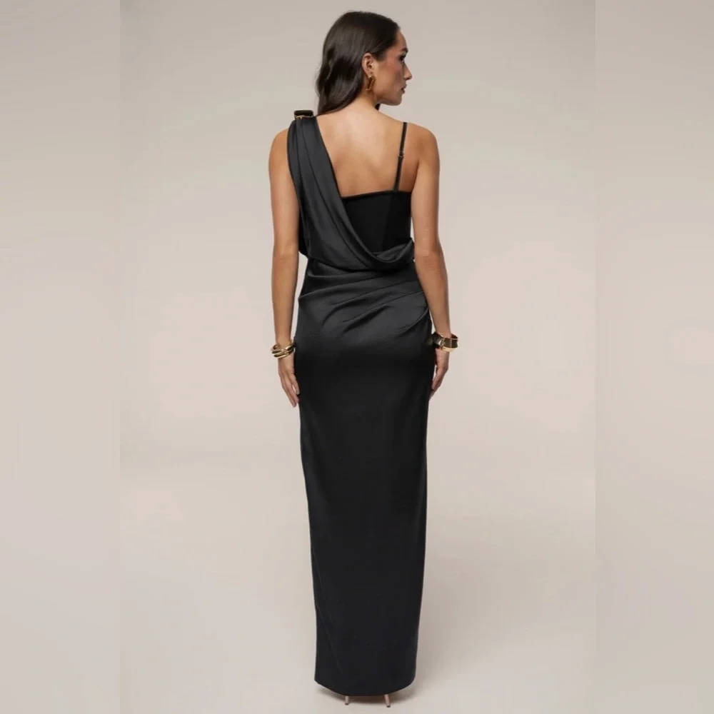 BLACK DRAPED RADIANCE Spring / Summer MAXI DRESS Size S - Picture 6 of 8